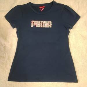 Tシャツ　puma　プーマ　Lサイズ　ブラック　黒　ピンク系花柄ロゴ　半袖　送料無料　匿名配送