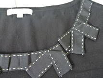 3万　美品　TO BE CHIC　トゥービーシック　黒×白ステッチ　リボン　半袖セーター　Ⅲ　M相当_画像5