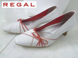 2 ten thousand beautiful goods REGAL Reagal * white × red original leather low heel pumps 22