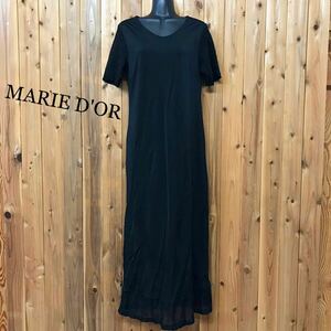 【MARIE D'OR】ロングワンピース 黒 スカート 半袖 ストレッチ素材 レース ドレス レディース 大人可愛い 上品 透け感