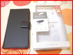 ★携帯電話 Xperia Z4用 手帳型 ソフトレザケース フリップカバー ブラック (PM-SOZ4PLFSNBK)★