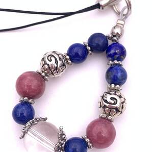 天然石水晶&ロードナイト&ラピスラズリのストラップ