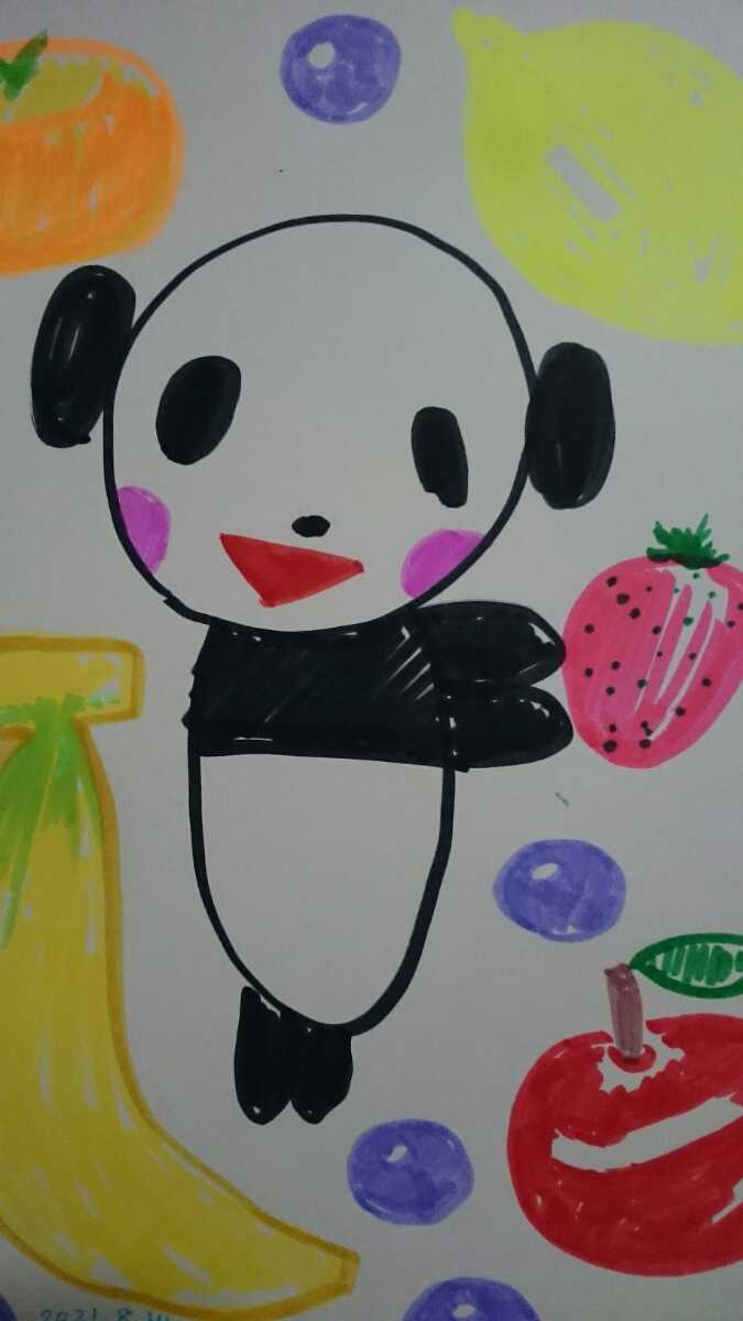 Panda de fruta de ilustración de obra de arte original dibujada a mano tamaño B5, historietas, productos de anime, ilustración dibujada a mano