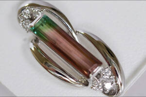 Pt900bai color tourmaline 2.76ct diamond 0.15ct pendant top platinum top tourmaline 