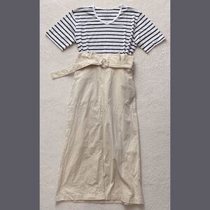 ロングスカート タイトスカート ボーダーTシャツ Vネック
