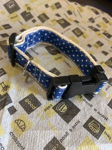 犬猫用品 首輪 ハンドメイド 青 ドット柄 チャーム付き