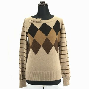  Max Mara * cashmere . wool /a-ga il pattern sweater [S/ tea ] ribbon equipment ornament / sleeve hem rib / we k end line /Max Mara*BC230