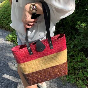 ショルダーバッグ ハンドメイド カゴバッグ かごバッグ トートバッグ 手編み 編みバッグ カラフルバッグ