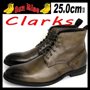 即決 Clarks クラークス メンズ UK7G 25cm程度 本革 レザー ブーツ 茶系 カジュアル ドレス シューズ レースアップ 革靴 中古