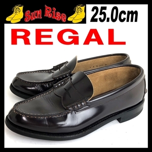 即決 REGAL リーガル 25cm メンズ 本革 レザー 革靴 ローファー 茶色 ブラウン カジュアル ドレス ビジネス シューズ 中古
