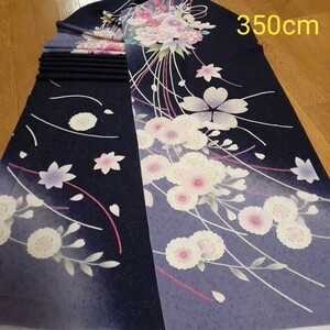 正絹 81601 紺紫色 花柄 シルク350cm はぎれ ハギレ リメイク ハンドメイド