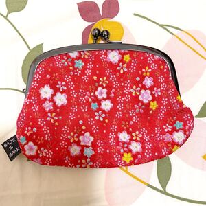 がま口財布 赤色 花柄 和柄