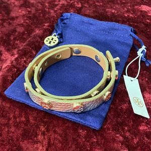  unused TORYBURCH Tory Burch Logo two -ply volume leather bracele 