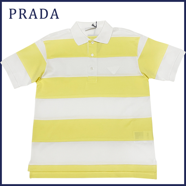 新品プラダPRADAメンズ鹿の子ポロシャツ　ボーダー　黄色#S#M#XL★