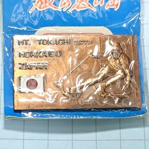 送料無料)未開封 昭和レトロ ご当地 観光地 スキー 記念 山バッジ ピンバッジ 北海道 十勝 A03070