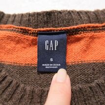 00's ギャップ GAP 太ボーダー クルーネック コットン ニットセーター (S) 茶×灰×オレンジ系 00年代 旧タグ オールド 2008年製_画像8