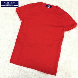バーバリー ロンドン ブルーレーベル 半袖ニットセーター 刺繍ワンポイント ホースロゴ レディース Mサイズ 三陽商会 赤