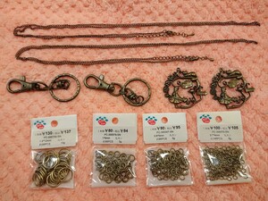 金古美パーツ手作り材料10点セット★ネックレスチェーン ナスカンキーホルダー アリスチェーン 丸カン★アクセサリー手芸ハンドメイド
