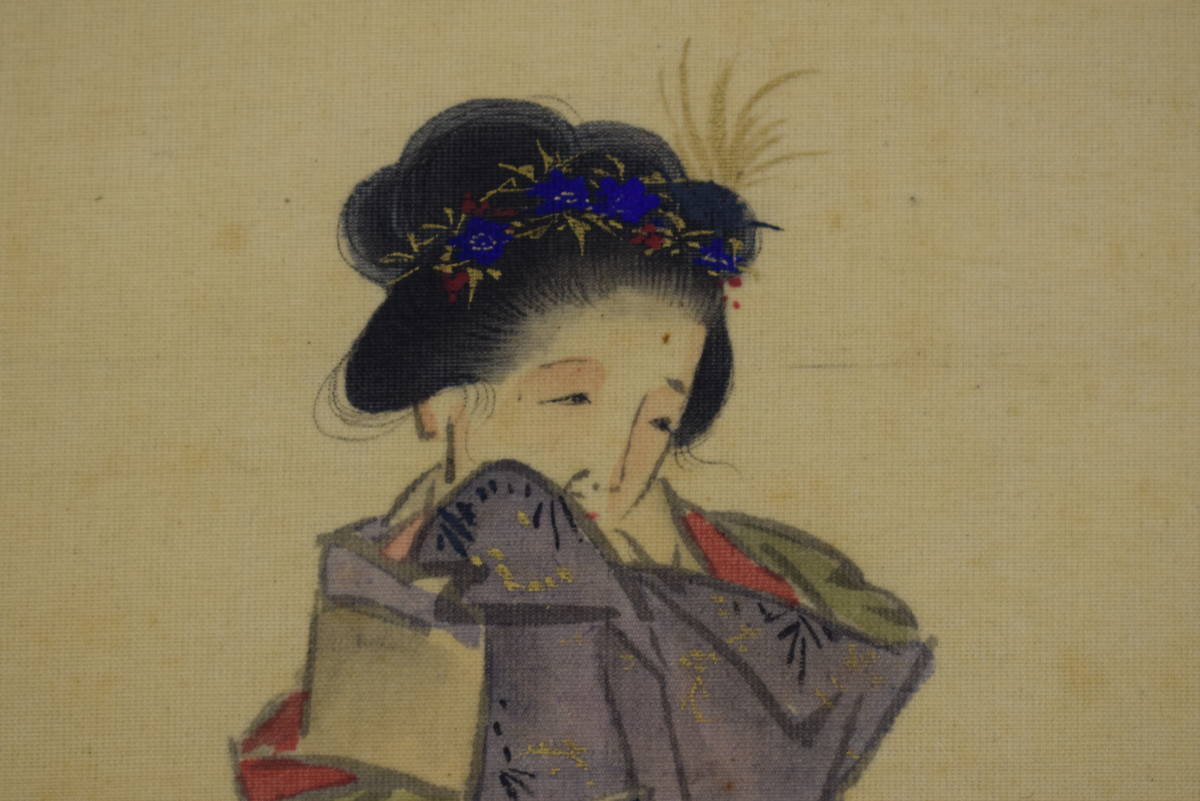 [Auténtico] Inubuse Mabuchi/Mujer sobre una vaca/Pintura de belleza/Pergamino colgante ☆Barco del tesoro☆Y-282 JM, Cuadro, pintura japonesa, persona, Bodhisattva