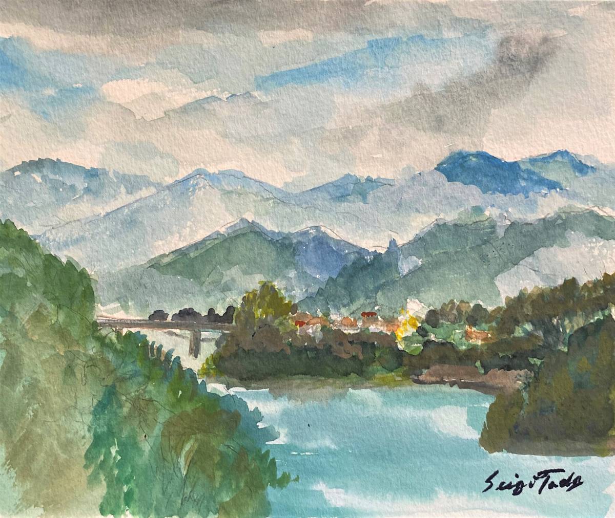 Haruyoshi Tada Lago Miyazawa, Dibujado a mano y autografiado., certificado, Viene con un marco de alta calidad., envío gratis, Cuadro, acuarela, Naturaleza, Pintura de paisaje