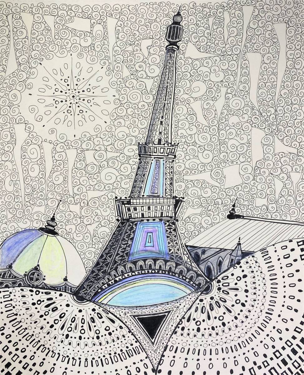 Susumu Sekiguchi Torre Eiffel PARÍS, Dibujado a mano y autografiado., certificado, Viene con un marco de alta calidad., envío gratis, Técnica mixta, Obra de arte, Cuadro, otros