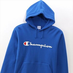 新品 Champion フーデッドスウェットシャツ 21SS ベーシック チャンピオン ビッグロゴ パーカー フード 青 ブルー 長袖 XL 秋夏用 刺繍