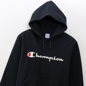 新品 Champion フーデッドスウェットシャツ 21SS ベーシック チャンピオン ビッグロゴ パーカー フード ネイビー 紺 長袖 M 秋夏用 刺繍