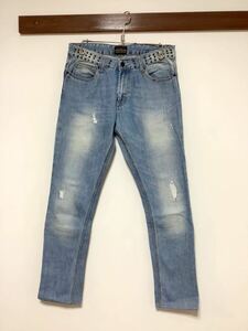 P-785 ZARA JEANS ザラ ジーンズ ユーズド加工 デニムパンツ W31 スタッズ リペア加工 スリム