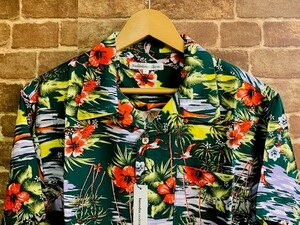 ★ Нотация L/Новая! 100%Rayon. Flower Pattern. Barcedos. Общий рисунок. Рубашка Aloha. Зеленый. Американский случайный стиль курорта -серфинга.