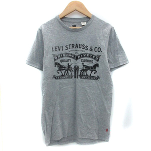 リーバイス Levi's Tシャツ カットソー 半袖 クルーネック プリント XS グレー /YM21 レディース