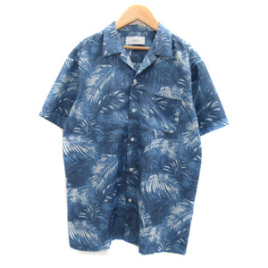 ジュンレッド JUNRed カジュアルシャツ オープンカラー 半袖 ボタニカル柄 総柄 M ブルー /YK36 メンズ