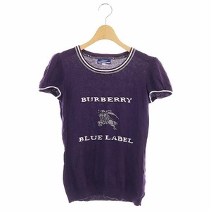 バーバリーブルーレーベル BURBERRY BLUE LABEL ロゴ 半袖 ニット カットソー プルオーバー クルーネック 38 紫 白 グレー パープル