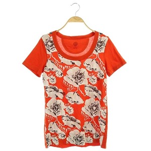 トリーバーチ TORY BURCH Tシャツ カットソー 半袖 XS オレンジ オフホワイト ダークブラウン /DF ■EC