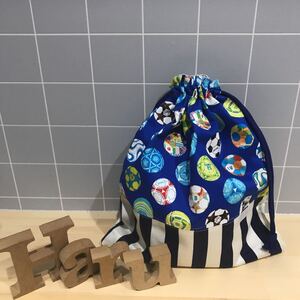 体操服入れ お着替え袋 ハンドメイド 男の子用 サッカーボール柄 青