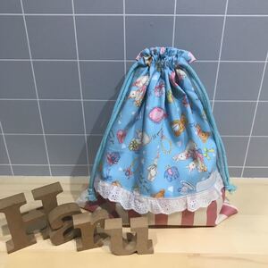 体操服入れ お着替え袋 ハンドメイド うさぎ&くま レース付き
