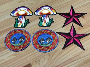 キノコ・星 6枚セット アイロンワッペン 刺繍ワッペン