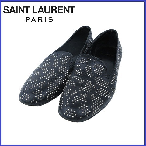 サンローラン パリ SAINT LAURENT PARIS ミニ スタッズ レザー スリッポン ローファー シューズ 短靴 AU342277 36 ブラック シルバー