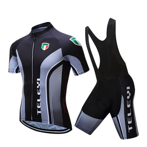 サイクルジャージ teleyi 自転車競技 吸汗 速乾 サイクリング 半袖上下セット XLサイズ M01A黒