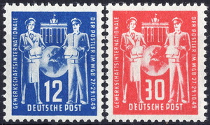 ★1949年 東ドイツ - 「国際郵便労働組合」2種完 未使用(MNH)(SC#49-50)★ZU-376