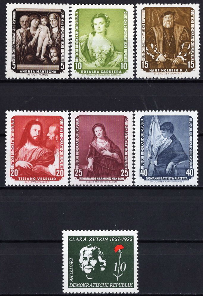 ★1957 East Germany - 6 types of Famous Paintings + 1 type of Politician - 100th Anniversary of the Birth of Clara Zetkin Completed Unused (MNH) (SC#355-361)★ZU-432, antique, collection, stamp, postcard, Europe