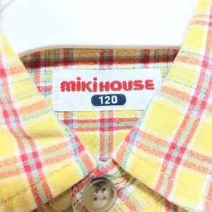 F2437UL◇MIKI HOUSE ミキハウス◇サイズ１２０ 長袖シャツ シャツ イエロー チェック柄 キッズ カジュアル ブランド ロゴ ワッペン の画像7