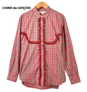 フランス製 COMME des GARCONS SHIRT コム・デ・ギャルソン シャツ 凡天付 コットン 長袖シャツ レッドベースチェック柄 メンズM(16383