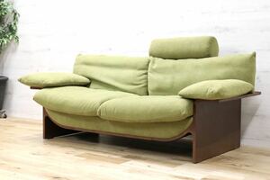 GMEK385○冨士ファニチア / Fuji furniture Tapio Sofa ワイド2Pソファ ウォールナット ファブリック 定価27.7～32.4万 展示品