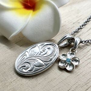  Hawaiian jewelry necklace scroll coin plumeria charm men's lady's silver necklace 