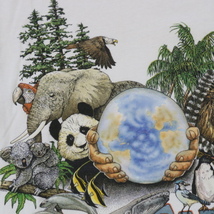 80s EARTH DAY Wildlife 動物 アニマル Tシャツ M ホワイト 地球 アースデイ パンダ カエル ライオン ゾウ イラスト 90s ヴィンテージ_画像2