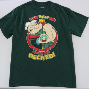 POPEYE ポパイ Tシャツ M グリーン クリスマス Xmas ツリー 半袖 イラスト キャラクター ロゴ オリーブ USA アニメ アメコミ