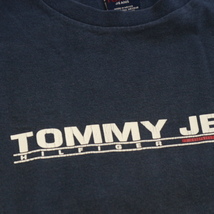 90s TOMMY JEANS トミージーンズ Tシャツ M ネイビー 半袖 フラッグ ロゴ トミーヒルフィガー オールド ヴィンテージ_画像3