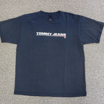 90s TOMMY JEANS トミージーンズ Tシャツ M ネイビー 半袖 フラッグ ロゴ トミーヒルフィガー オールド ヴィンテージ_画像2