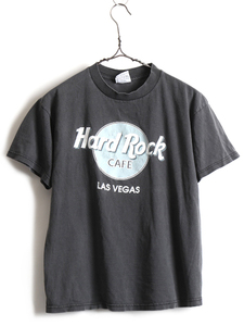 90's USA製 人気 黒 ■ ハードロックカフェ LAS VEGAS ロゴ プリント 半袖 Tシャツ ( メンズ レディース M ) 古着 90年代 Hard Rock Cafe