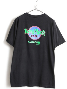 90s 人気 黒 ■ ハードロックカフェ Cancun 両面 プリント 半袖 Tシャツ ( 44 メンズ レディース L ) 古着 Hard Rock CAFE 90年代 オールド